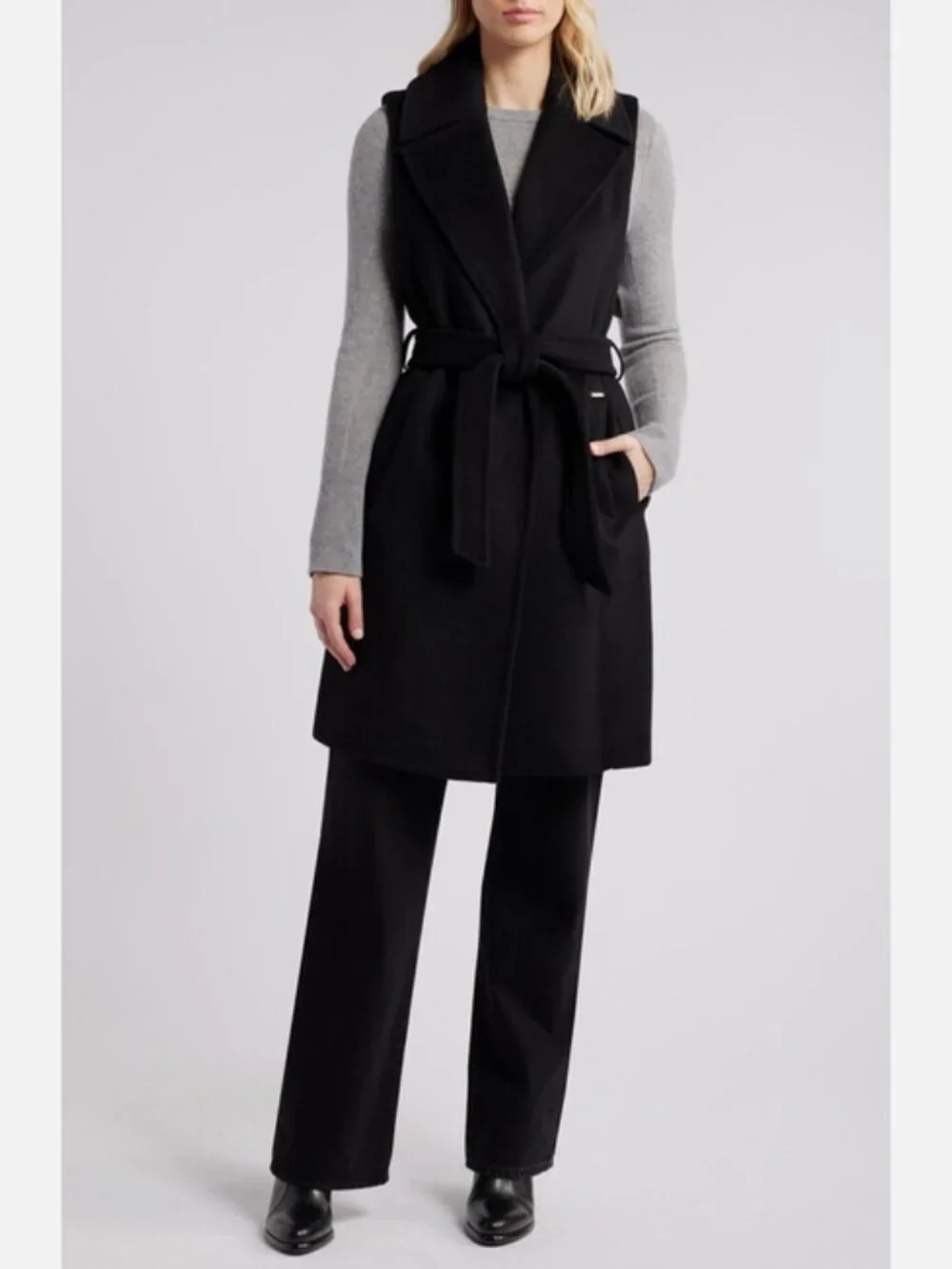 NWT Michael Kors Sleeveless Belted Wool Blend Wrap Coat Black Sz S $295